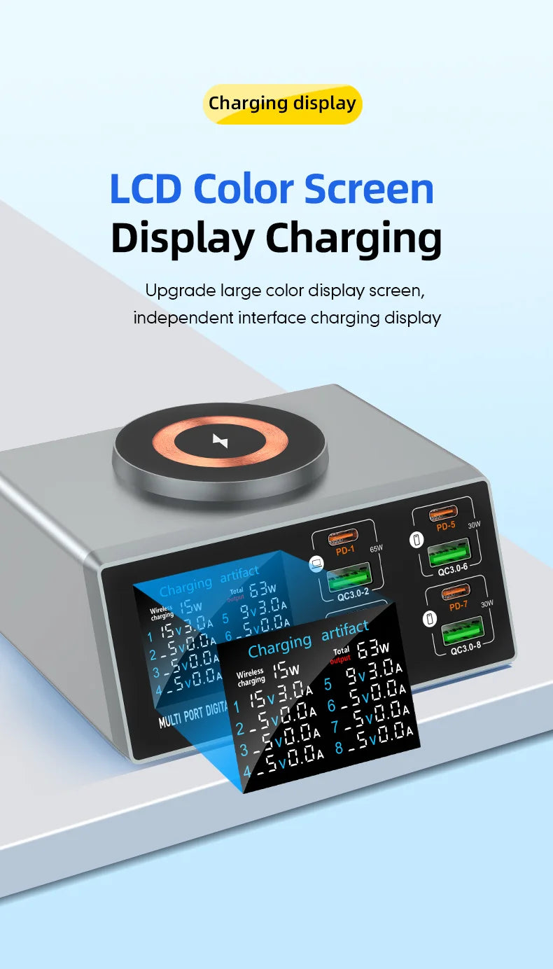 140W Smart Quick Charger 8-Port USB Fast Charging Station for Multiple Android Phone Travel Home Office Party Hotel Restaurant