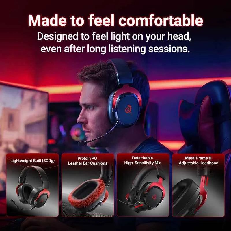 QCY Heroad VT200 Wireless Gaming Headset Detach Mic Over ear Headphone Tri-Mode 7.1 Surround Sound for PC/PS4/PS5 Headset Gamer