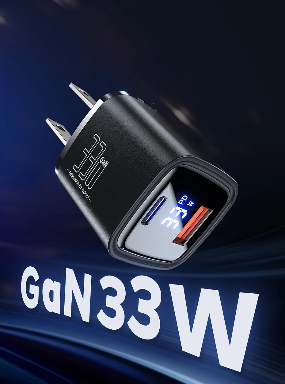 QOOVI 33W GaN Charger USB Type C Fast Charging Adapter Quick Charge QC3.0 PD USB-C Wall Charger For iPhone Samsung Xiaomi iPad
