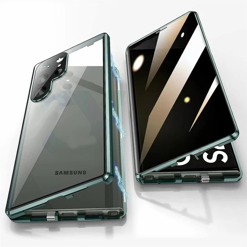 Anti Peeping Metal Phone Case For Samsung Galaxy S25 S24 S23 S26 Ultra Plus 360 Degree Privacy Protection Magnetic Phone Cov