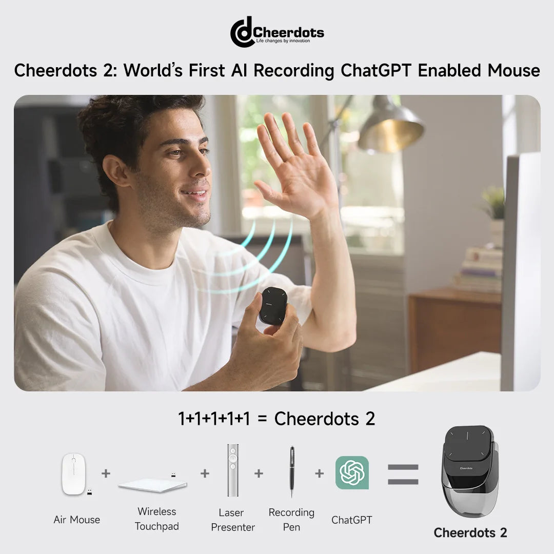 Cheerdots 2 Wireless Controll ChatGpt Detachable Air Mouse Wireless Touchpad All-in-one Pocket AI Recording Enabled Mouse Office