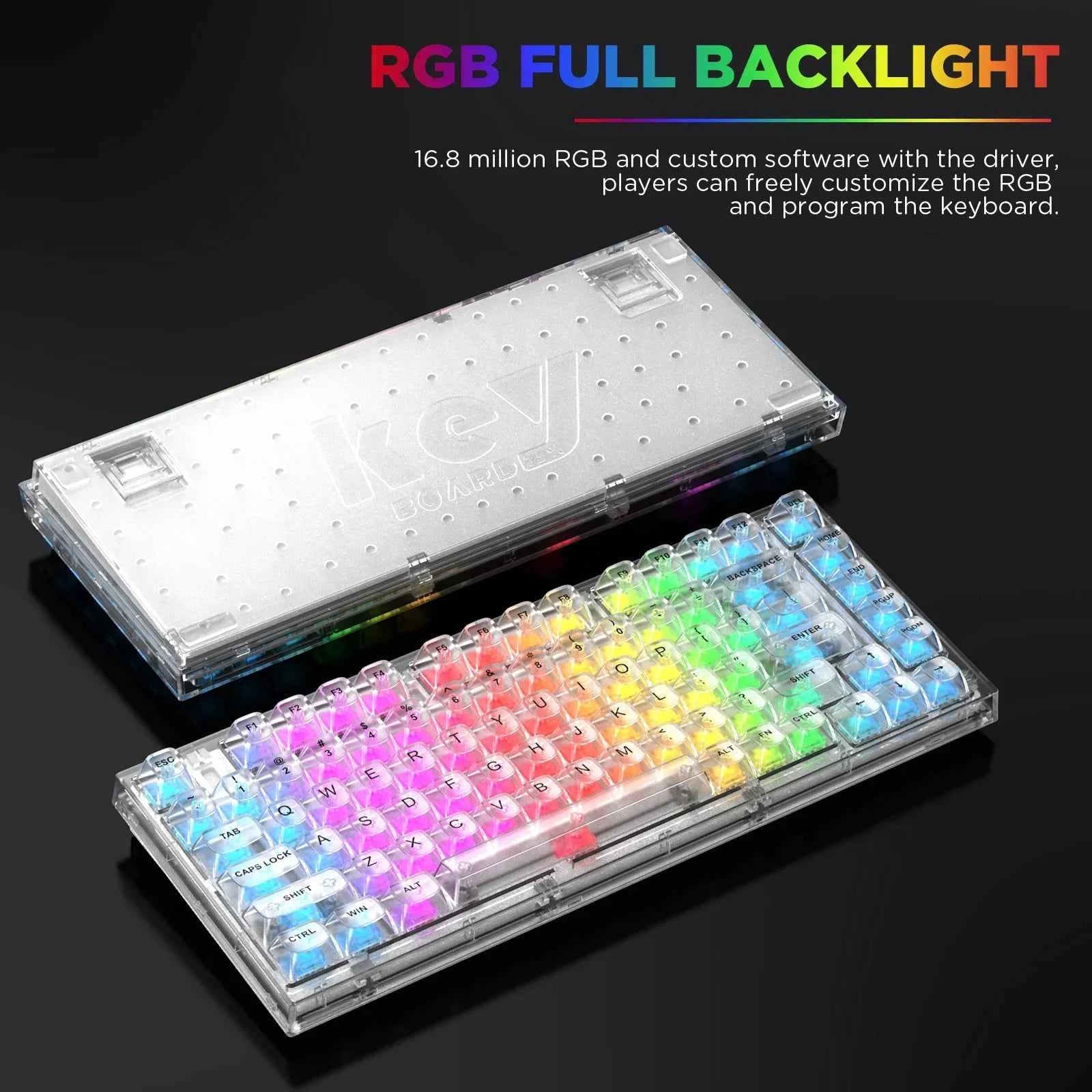 YUNZII X75 White 82 Keys Hot Swappable Wired Gasket Transparent Mechanical Keyboard