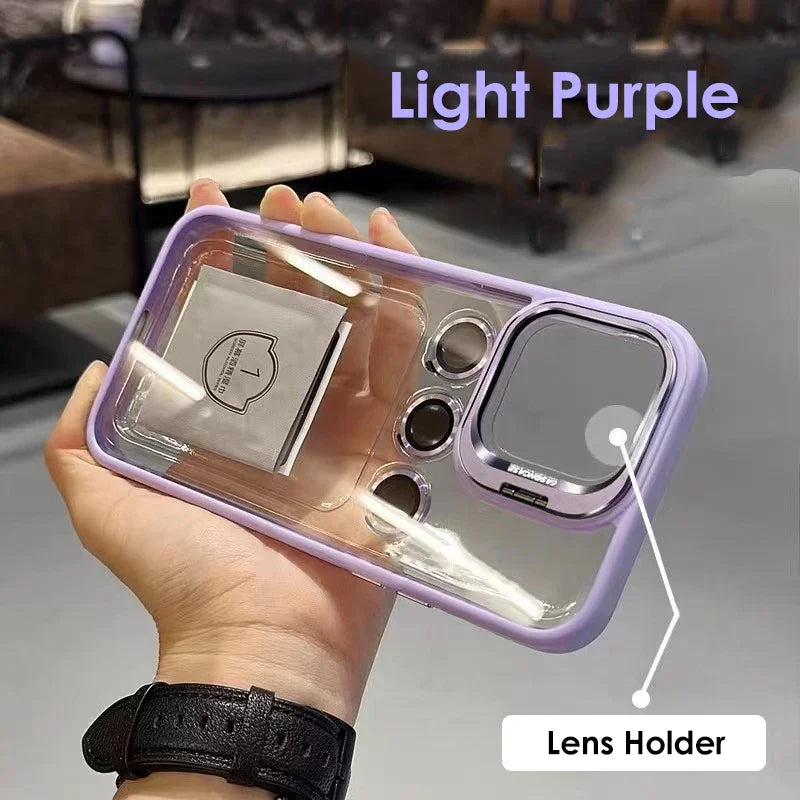 Lens Metal Ring Protector Stand Case For iPhone 15 16 14 13 12 11 Pro Max 16 Plus Camera Glass Protection Transparent Back Cover