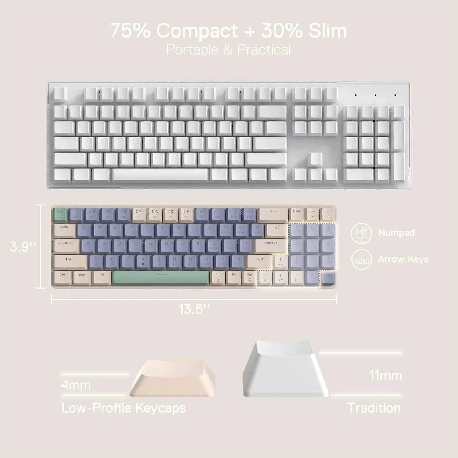 Redragon BS8772 Wireless Keyboard and Mouse Combo,78 Keys 2.4Ghz Wireless Low-Profile Mechanical Keyboard/2400 DPI Ergonomic Mou