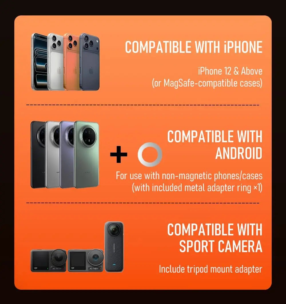 Magnetic Neck Phone Holder, POV/Vlog Recording Selfie Hand Free Neck Mount, Cooking/Riding Video Fliming, Anti-Shake Chest Strap