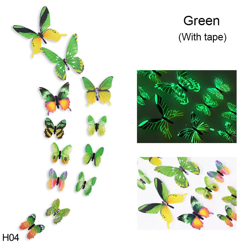 12pcs Luminous 3D Butterfly Wall Sticker for Kids Bedroom Home Living Room Fridge Wall Decal Glow in Dark Wallpaper Decoration