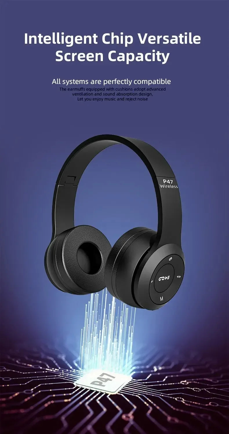 Stereo P47 Headset 5.0 Bluetooth Headset Folding Series Wireless Outdoor SportsHeadset for iPhone Samsung PC Game Accessories