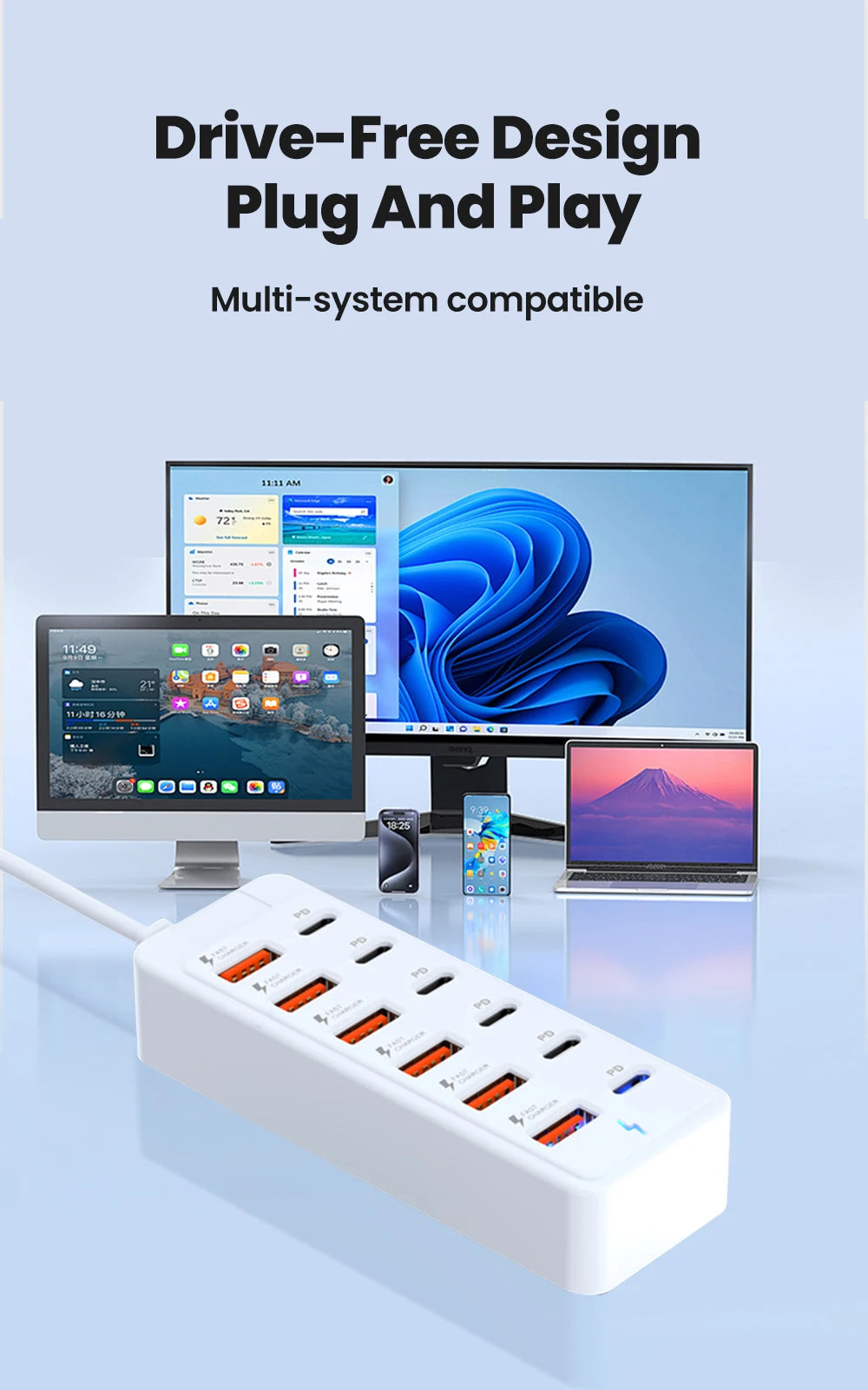 12 IN1 Power Strip Multi Port USB Charger Station Wall Desktop Power Adapter USB Type C Fast Charging Charger For iPhone Samsung