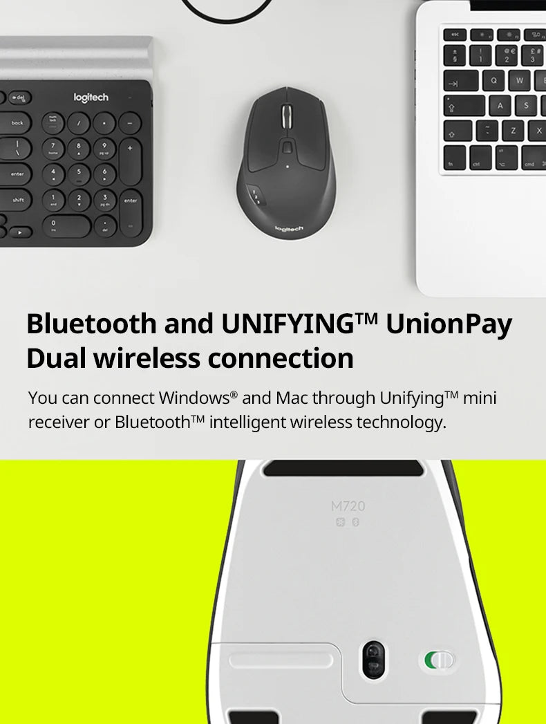 Logitech M720 Wireless Bluetooth Mouse Union Dual Mode Multi-device Office Efficient Comfortable Feel Notebook