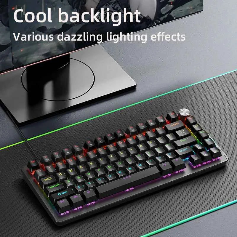 APAYADO K82, 75% Mechanical Keyboard Wired with Media Knob, Hot-Swap, ABS Cap Transparent Character Backlighting