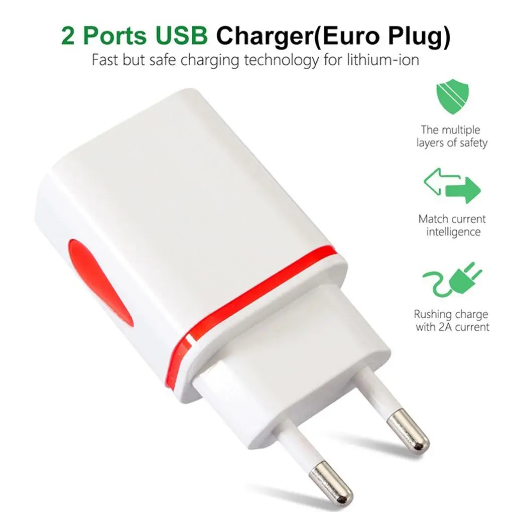 USB Wall Charger for Samsung Xiaomi Dual Port 2A Output Travel Plug Power Adapter Compatible for Phone EU/US Plug