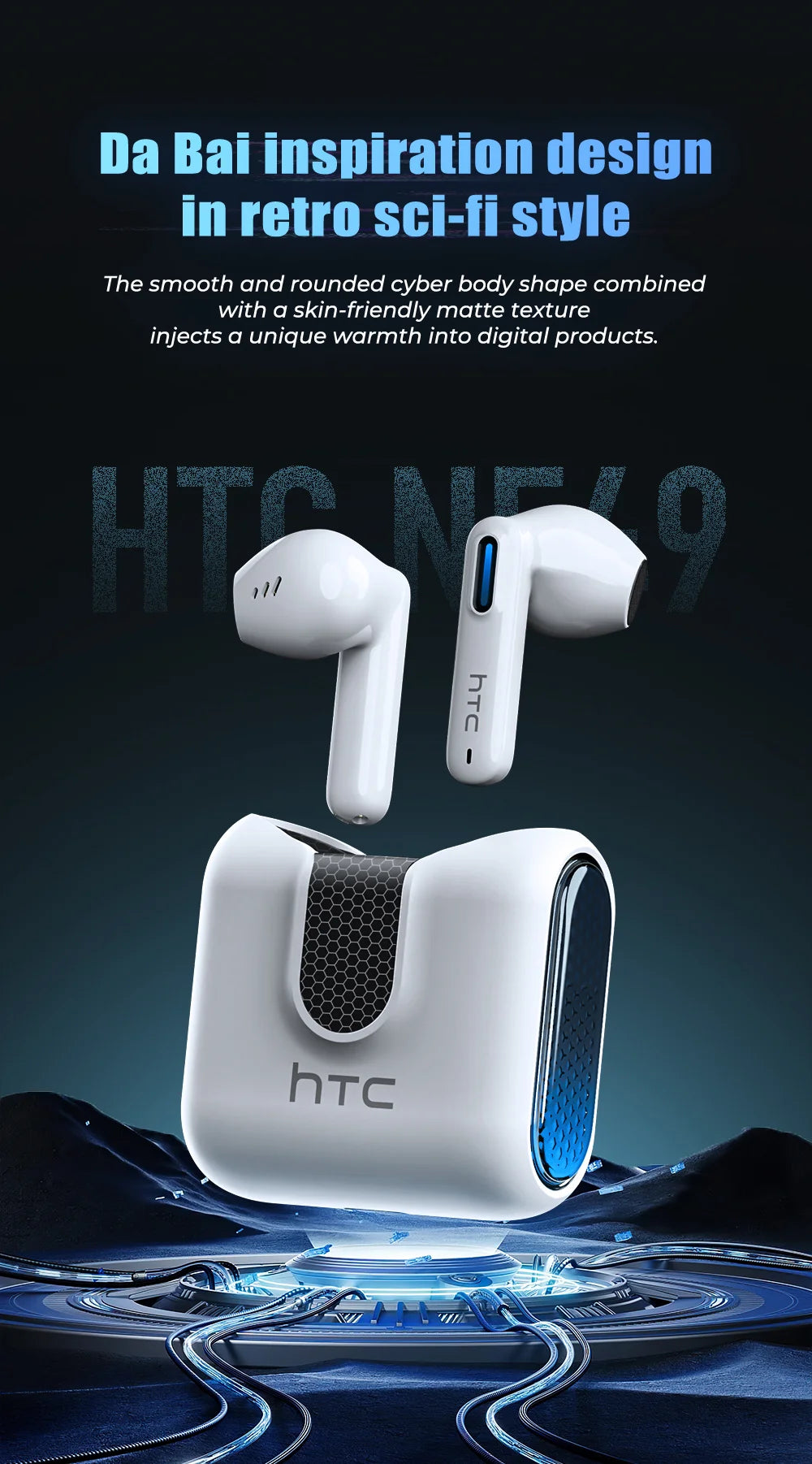 HTC NE49 TWS Wireless Earbuds Bluetooth AI Translator ENC Noise Cancelling 40H Battery Touch Control Stereo Sports Headphones