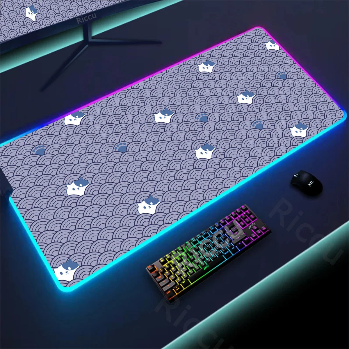 RGB Mousepad Pink Cloud Cat Cartoon Deskmat LED Backlight Gaming Keyboard Rug Computer Office Accessories Kawaii Anime Mouse Pad - WinSupport Tech