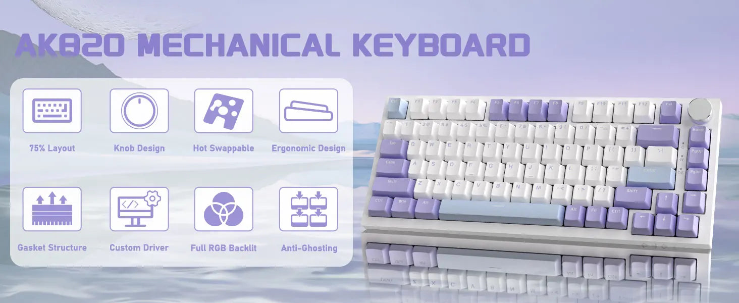 A.JAZZ AK820 Hot Swappable Mechanical Keyboard,75% TKL RGB Backlit Wired Gaming Keyboard with Knob Control,Poron Foam