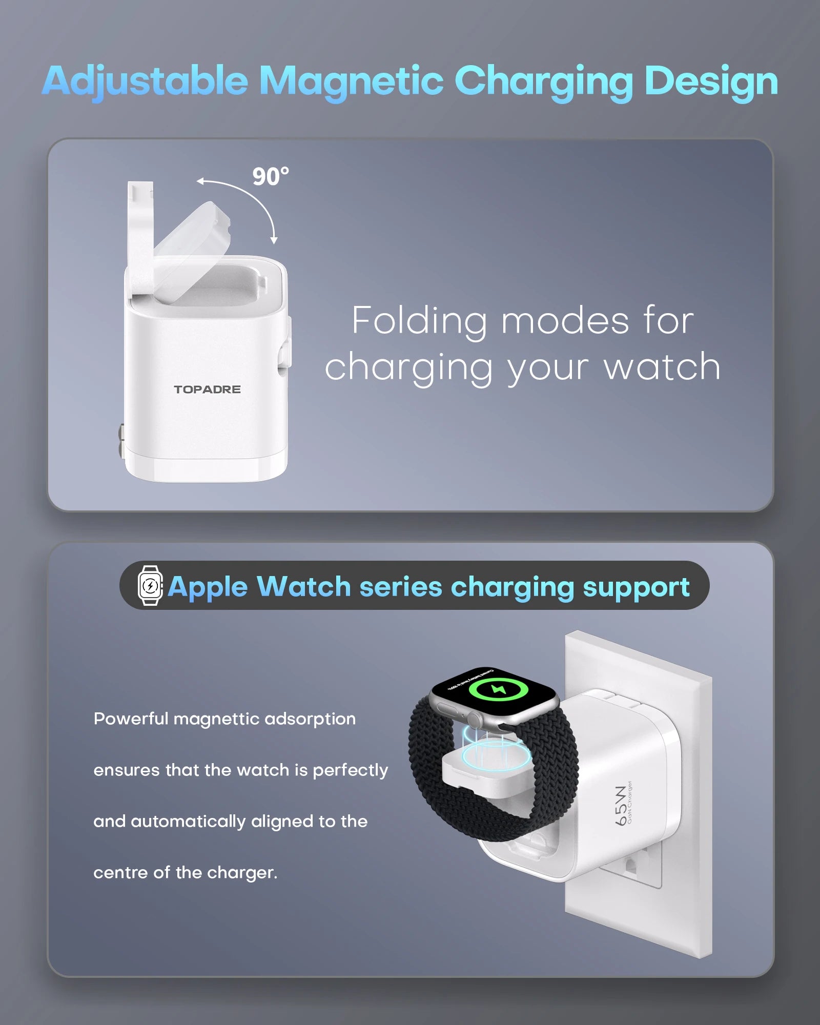 TOPADRE Retractable 65W For Apple Watch wireless Charger, Rapid Charging for Macbook,for iPhone, iPad smartphone, Foldable