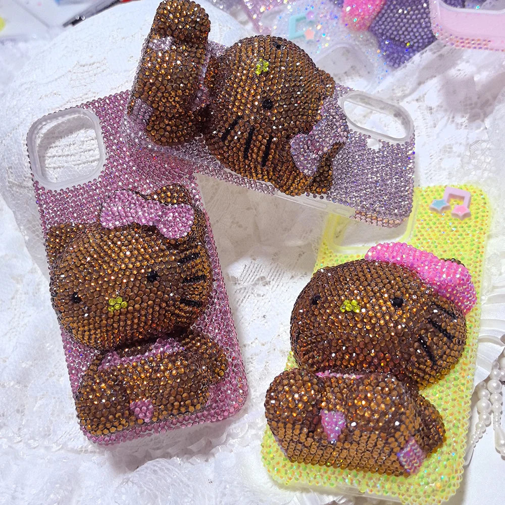 Christmas Hello Kitty Rhinestone Crystal Phone Case Chain For iPhone17 16 15 14 13 12 11Pro Max X Xs XR 7 8 Plus Transparent