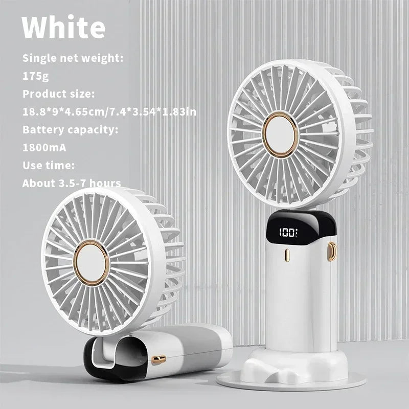 Folding Fan with Phone Stand, 5-Speed USB-C Rechargeable, LED Display Handheld & Desk Fan, Portable Fan for Outdoor Travel Gift
