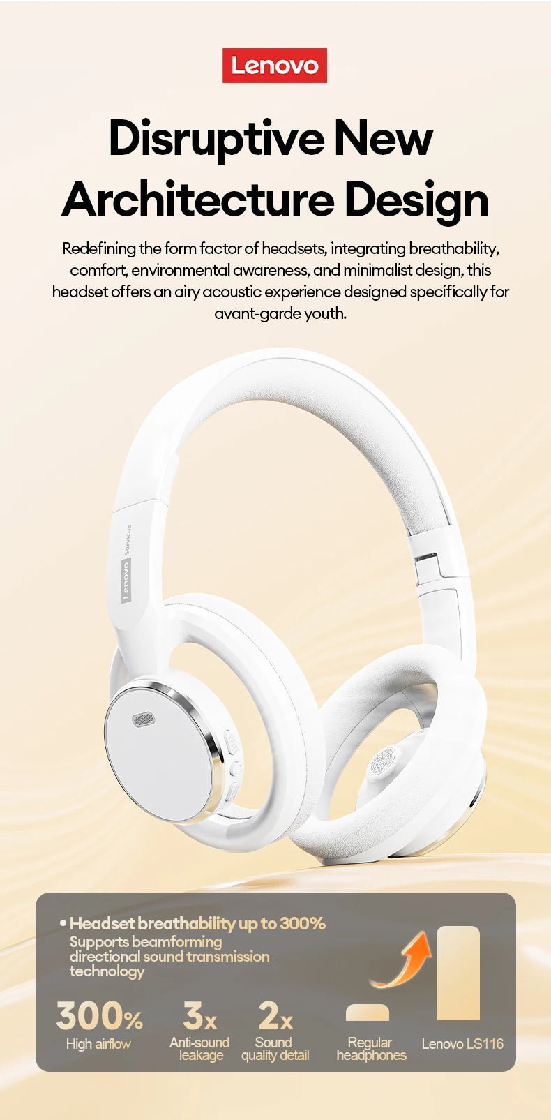 Original Lenovo LS116 Open-Ear Bluetooth 6.0 Earphone Wireless Stereo Headphones Gaming & Sports Foldable Long Battery Mic Gifts