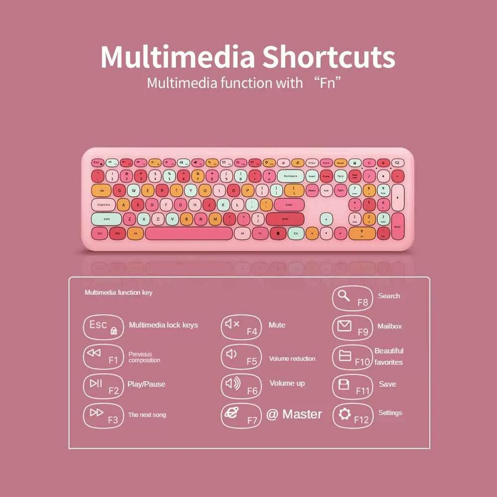 Modern Mofii 666 Keyboard Mouse Combo Wireless 2.4G Mixed Color 110 Key Keyboard Mouse Set with Round Punk Keycaps for Girl