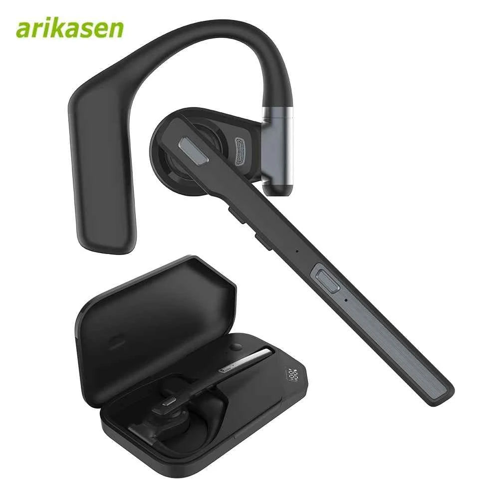 Bluetooth 6.0 Headset, Wireless Hands-Free Earpiece with ENC Dual Mic, Mute Button, Single-Ear Headphone for Trucker, Business