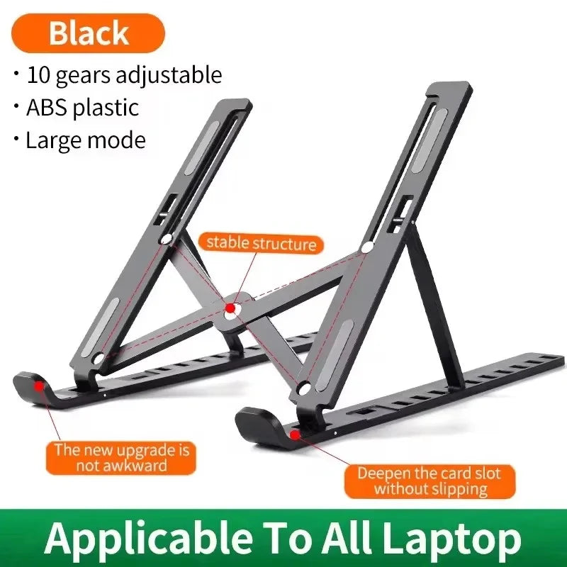 Foldable Laptop Stand Adjustable Portable Folding Stand ABS Plastic Base Supports Various Laptop Computer 10 Level Adjustable Height