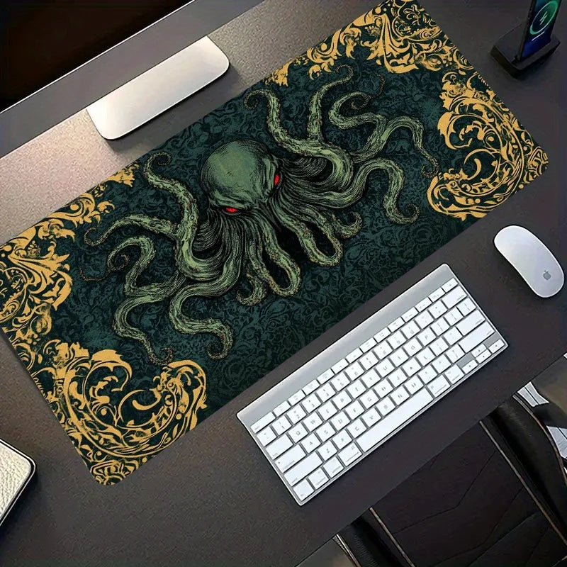 1 Extra-Large Gaming Mouse Pad with Cthulhu Octopus Vintage Pattern, Anti-Slip Rubber Base,Large Desk Mat for Office Accessories