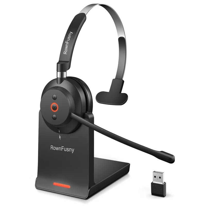 RownFusny R03 Call Center Wireless Headset Bluetooth 5.3 Computer Headphones Bluetooth Headsets with USB Noise Reduction Mic