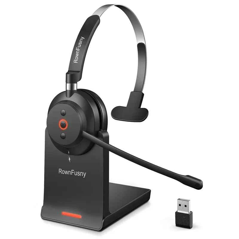 RownFusny R03 Call Center Wireless Headset Bluetooth 5.3 Computer Headphones Bluetooth Headsets with USB Noise Reduction Mic