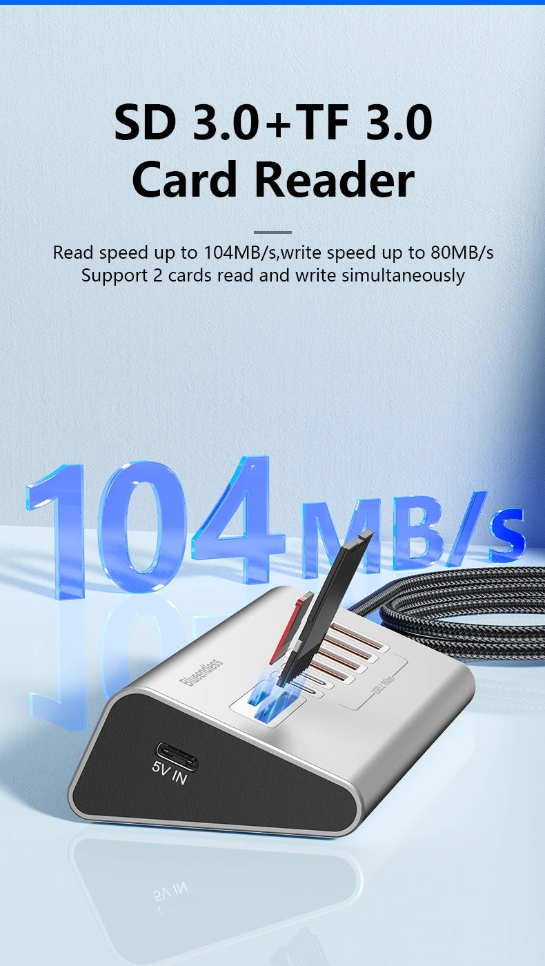 USB 3.2 10Gbps Hub USB Docking Station Type C Splitter with Card Reader Aluminum Alloy Multi 8/9 Ports Switch For PC Laptop