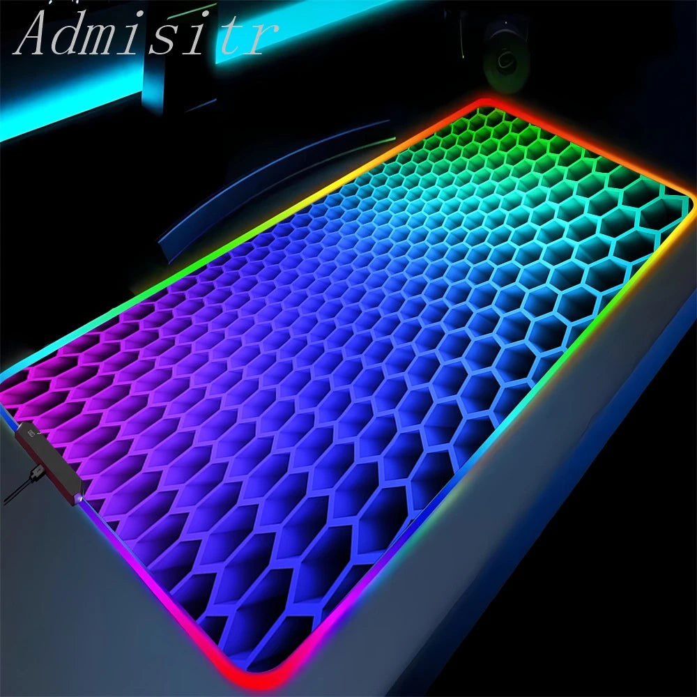 Geometry Large RGB Gamer Mousepad 40x90cm Hexagon Mouse Mat Gaming Mousepads LED Keyboard Mats Luminous Desk Pads Mouse Pad