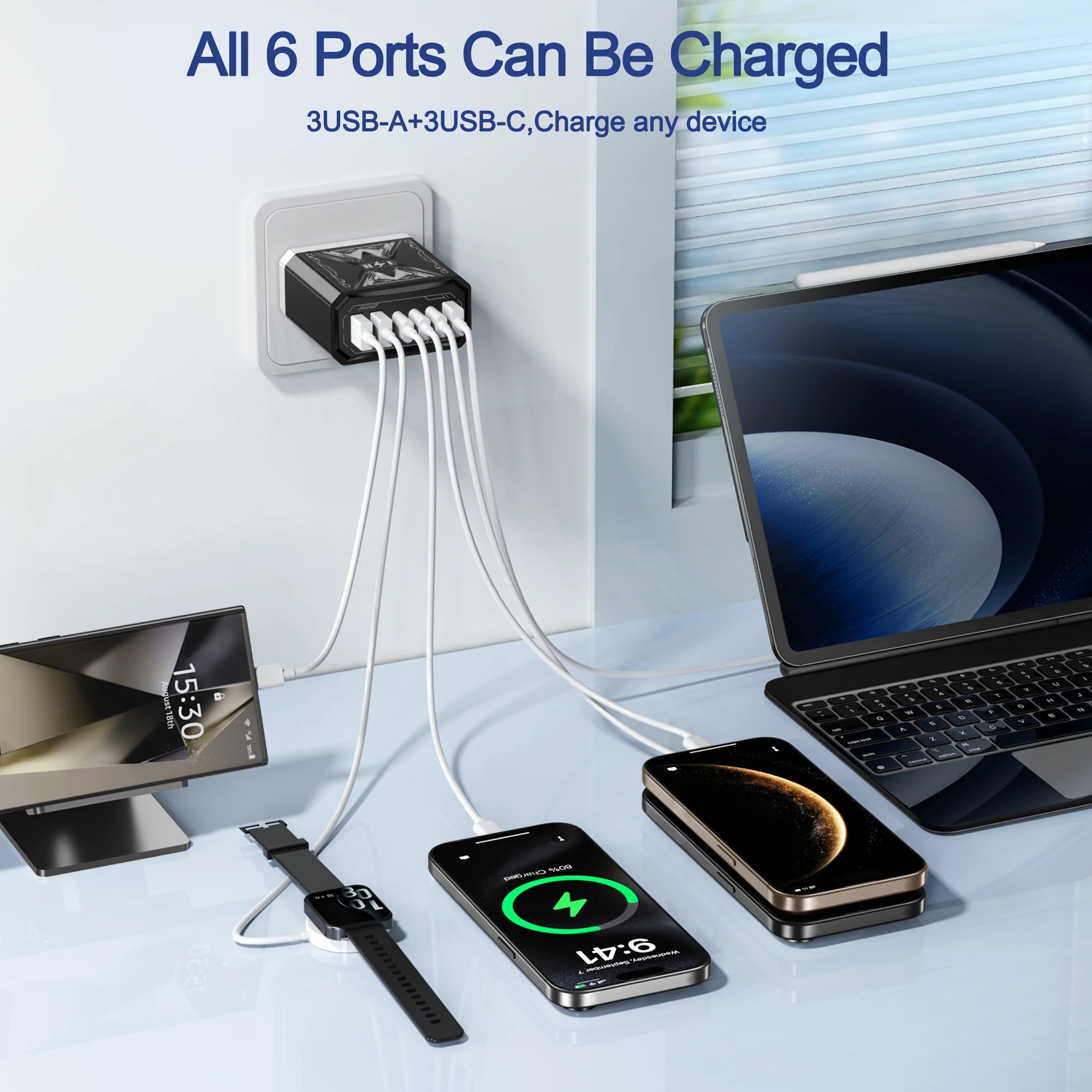 6-in-1 Fast Charger for iPhone 17/16/15 — Type-C Port / USB-C Charger