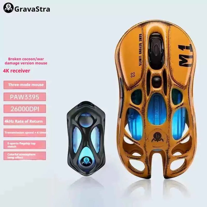 GravaStar M1 M2 Wireless Magnesium Alloy Gaming mouse PAW3395 4K 26000DPI bluetooth 2.4G wired Hollow design Gamer Mouse Gifts