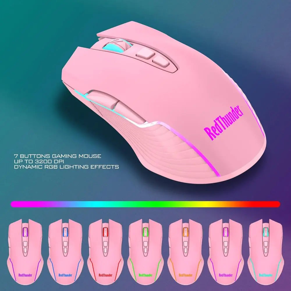 Wireless Gaming Keyboard and Mouse Set, LED Backlit, Rechargeable 3800mAh, Mechanical Key Anti-ghosting + 7D 3200DPI Gaming Mous