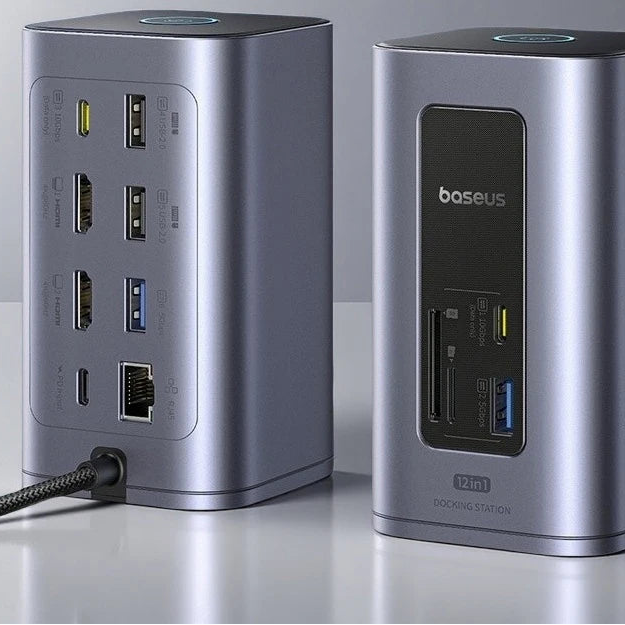 Baseus 12-in-1 USB C HUB to HDMI 4K@60Hz Dual Display USB 3.2 Adapter with RJ45 SD TF PD 100W Docking Station for Window Mac Hub