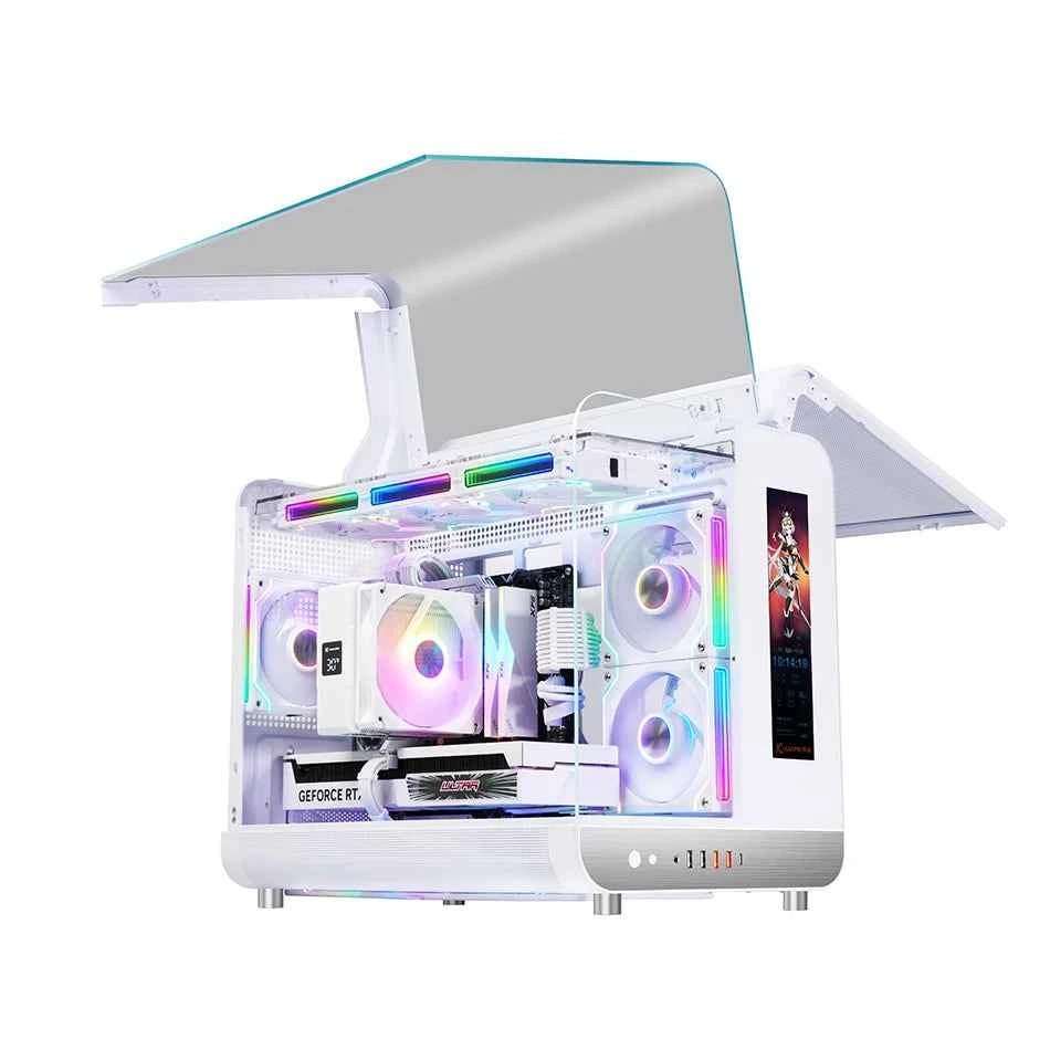 PowerTrain  X-GAMERX Phantom Wings LCD Edition Black Seaview Room Case MATX Vertical Desktop Computer 360 Water-cooling Host