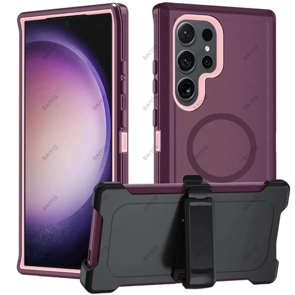 Military Armor OTT For Magsafe Charge Case For Samsung S26 Ultra S25 S24 S23 S22 Plus FE Edge Hard PC+TPU Clip Bracket  Cover