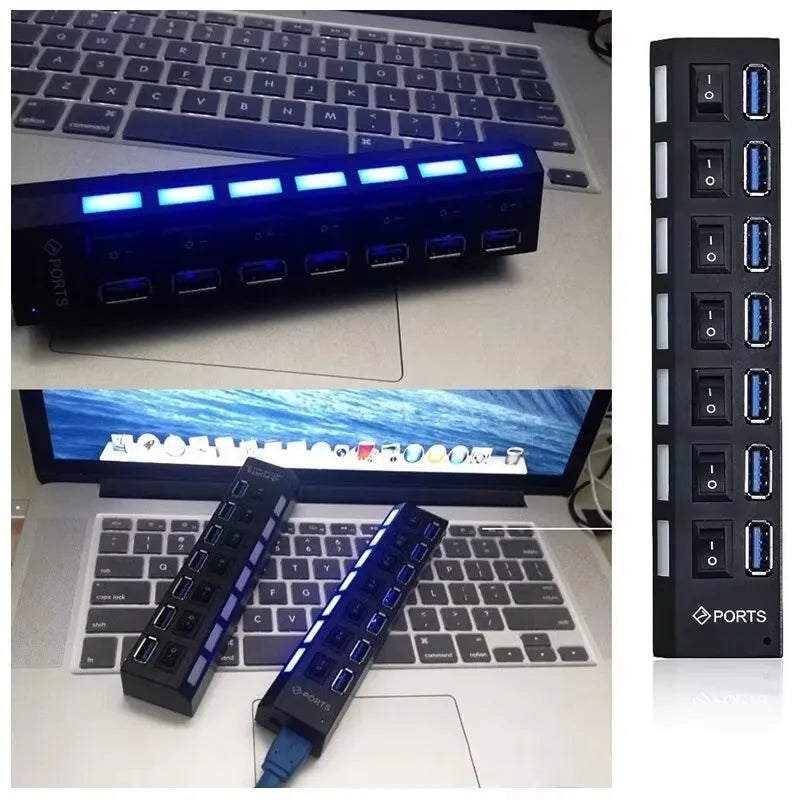 7-Port USB 2.0 Hub with Independent Switches & LED Indicators