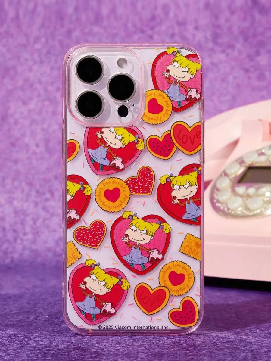 Transparent Pink Cartoon-Style Phone Case with Chill Graphic Design for iPhone