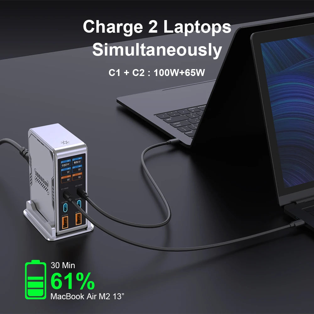 300W USB C Charger,6 Ports USB Charging Station,GaN 100W PD Laptop Fast Charger Adapter Desktop Charger Station with LCD Display for MacBook iPad iPhone Samsung