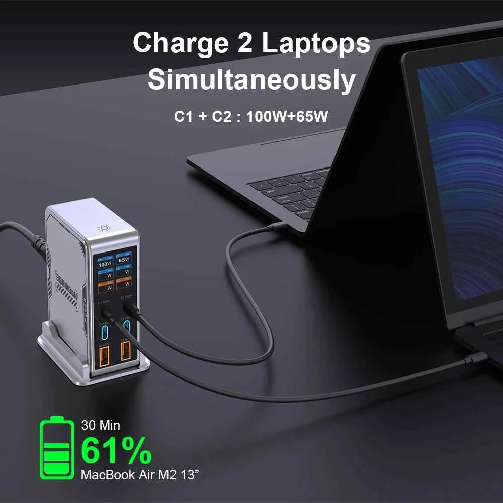 300W USB C Charger,6 Ports USB Charging Station,GaN 100W PD Laptop Fast Charger Adapter Desktop Charger Station with LCD Display for MacBook iPad iPhone Samsung