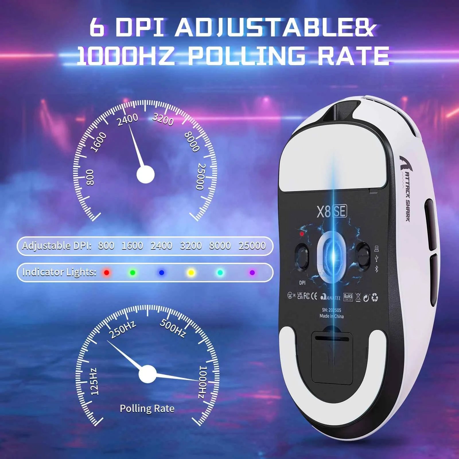 ATTACK SHARK X8 SE Wireless Gaming Mouse, 55g Ultralight PAW3311 Sensor, BK52820 Chip, 25,000 DPI, BT/2.4G/USB-C, 80M Clicks