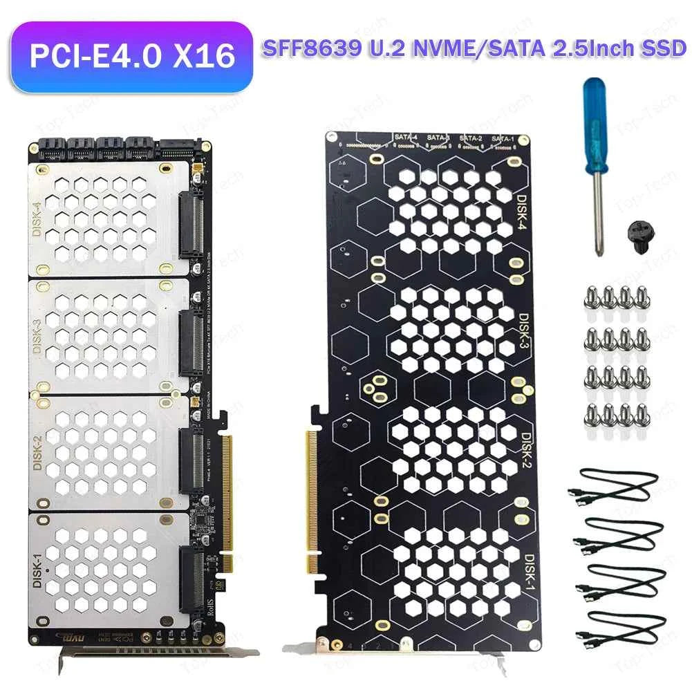 4-Port U2 NVME 2.5Inch SATA SSD Adapter Card Motherboard Support PCIe X4x4x4x4 PCIe X16 Bifurcation U.2 PCIe Adapter for PC
