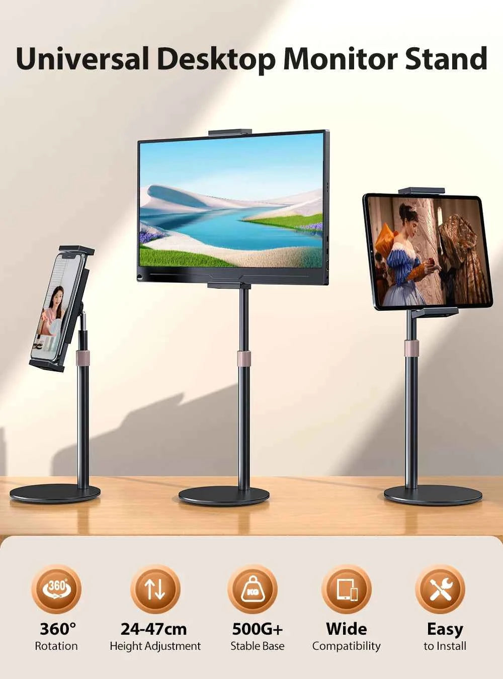 UPERFECT Portable Monitor Holder For 4.7-17.3 Inch Screen Vesa Phone Adjustable Laptop Gaming Bracket Expandable Desktop Stand