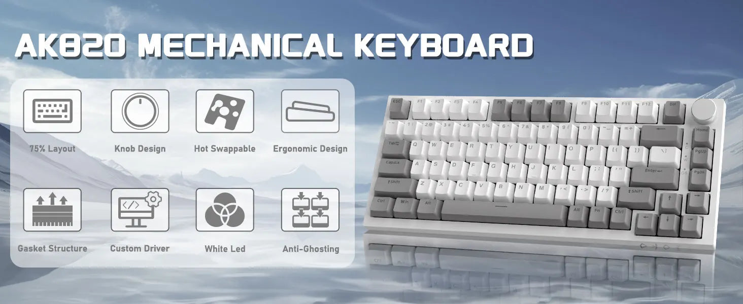 AJAZZ AK820 Wired With Rotary Volume Buttons Hot-Swappable Keys For Office AndHome Mechanical Keyboards DIY