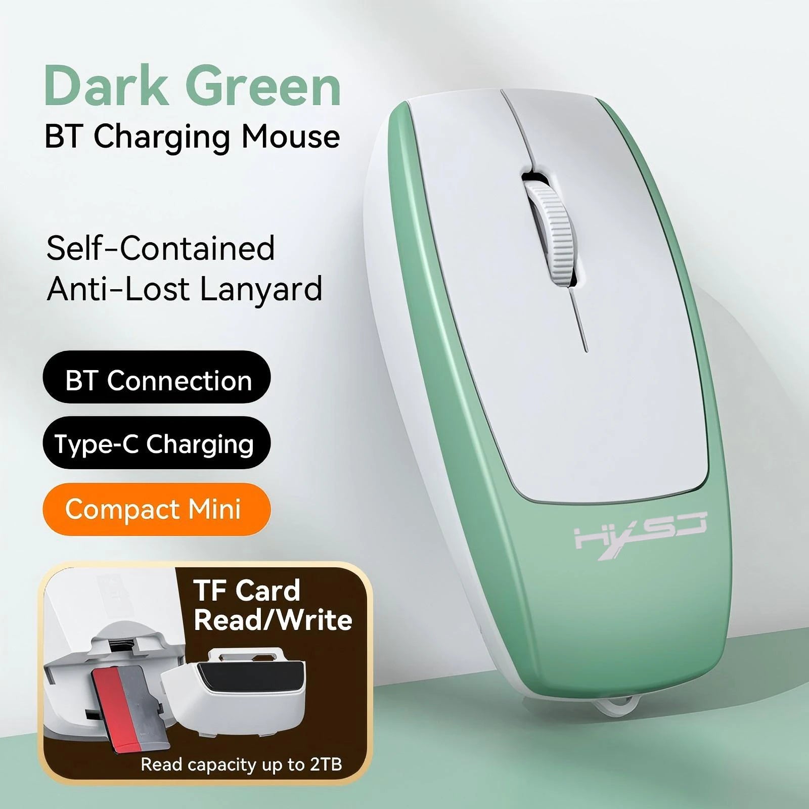 Portable Bluetooth 5.1 Wireless Mini Mouse Rechargeable TF Card Reader Silent Adjustable DPI Mouse for Phone Tablet Notebook