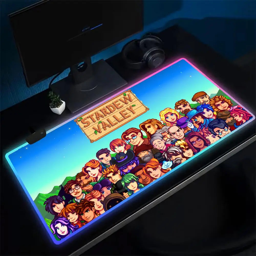 Super Farmer S-STARDEW VALLEY Mouse Pad Anime Gaming Mouse Pad LED Table Pads Backlit Rubber Desktop XXL Mousepad RGB Desk Mats