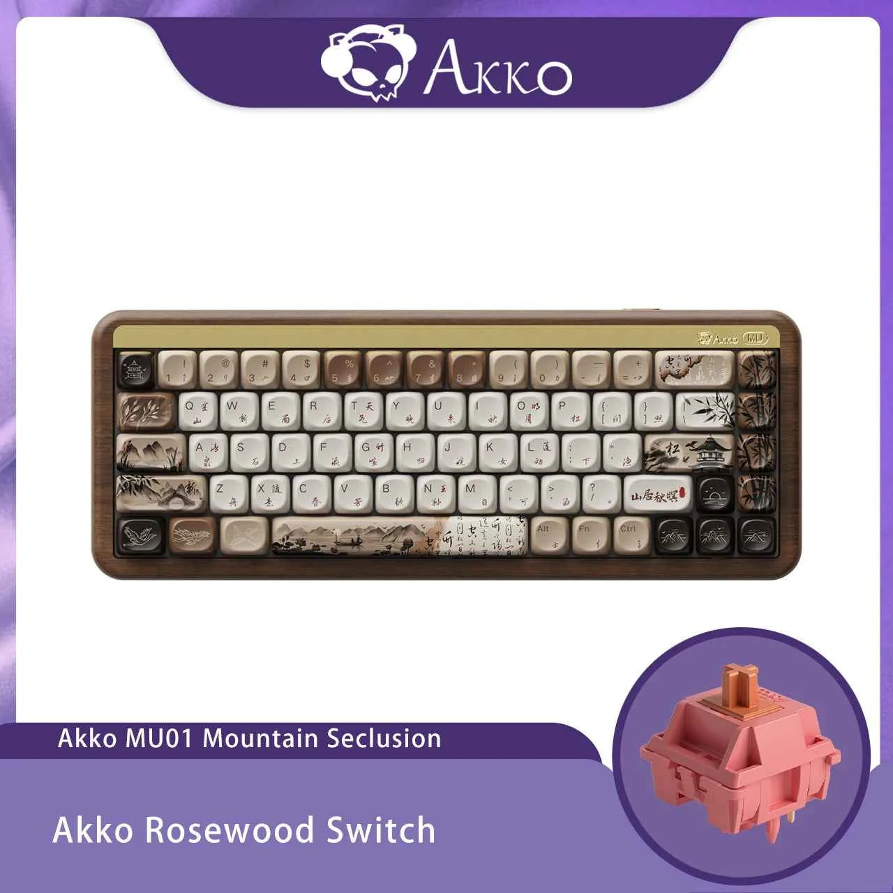 Akko MU01  Wooden Mechanical Keyboard MOA Profile RGB Hot-swappable BT 5.0/2.4G Wireless & Type-C Wired Gaming Keyboard