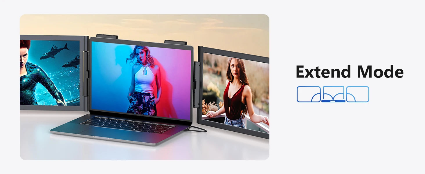 Amoudo14 Inch Dual Portable Monitor 1920*1080P IPS Portable Triple Monitor with USB-C Port for 14-16.5