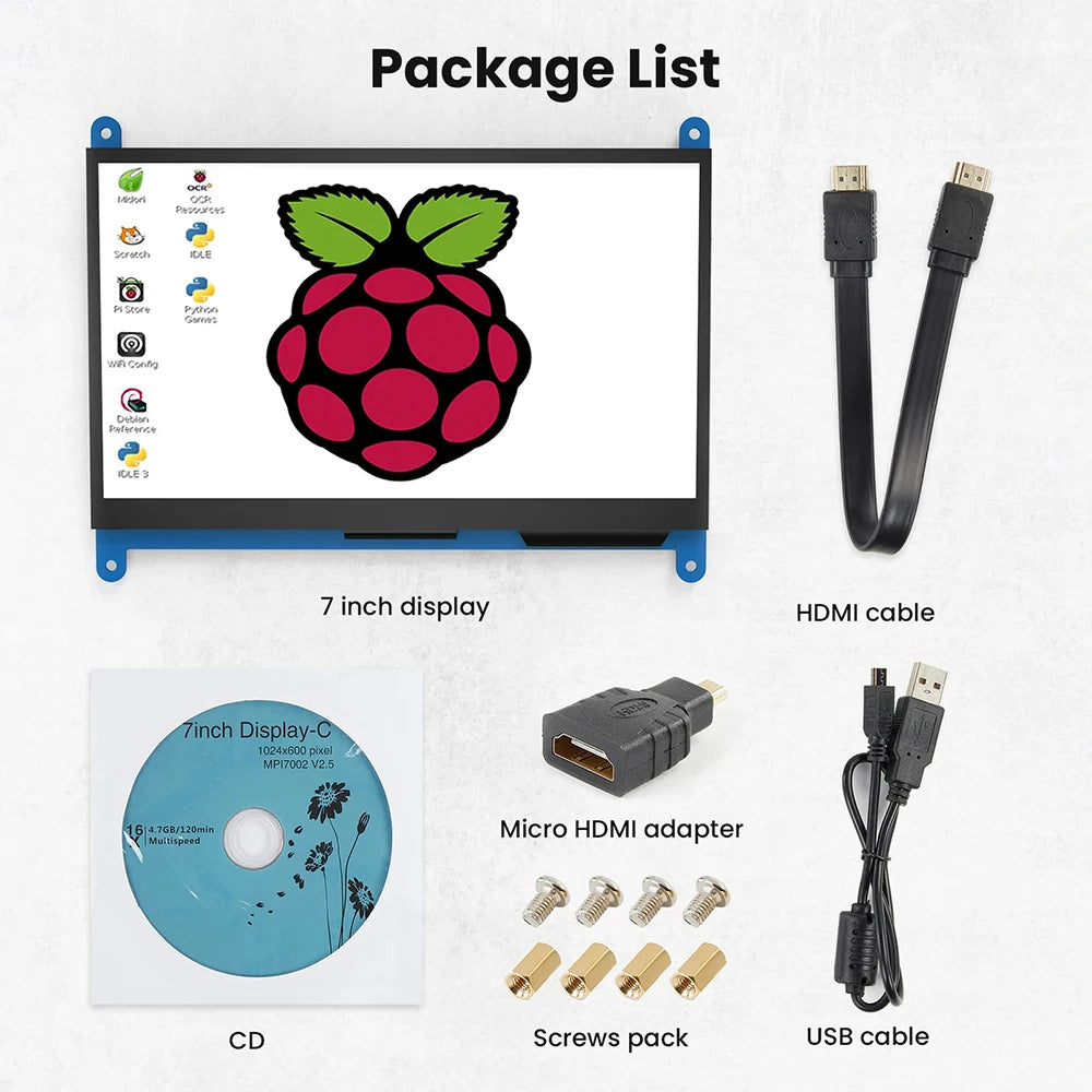 Driver-free Raspberry Pi Monitor 7-inch 1024x600 HD IPS Touchscreen 5-point Capacitive Touch Display for Raspberry Pi 4/3/2/1/3B+/BB, Second Screen for Banana Pi, Support Windows 11/10/8/7