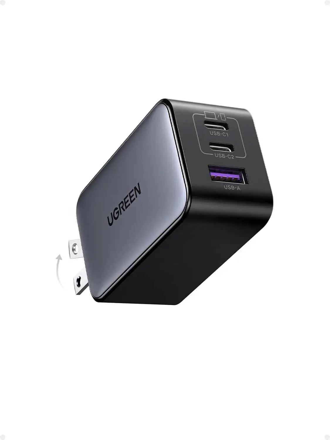 65W GaN USB C Wall Charger, 3-Port Compact Foldable Fast Charger for iPhone, Galaxy, Pixel, MacBook, iPad Pro (Black)